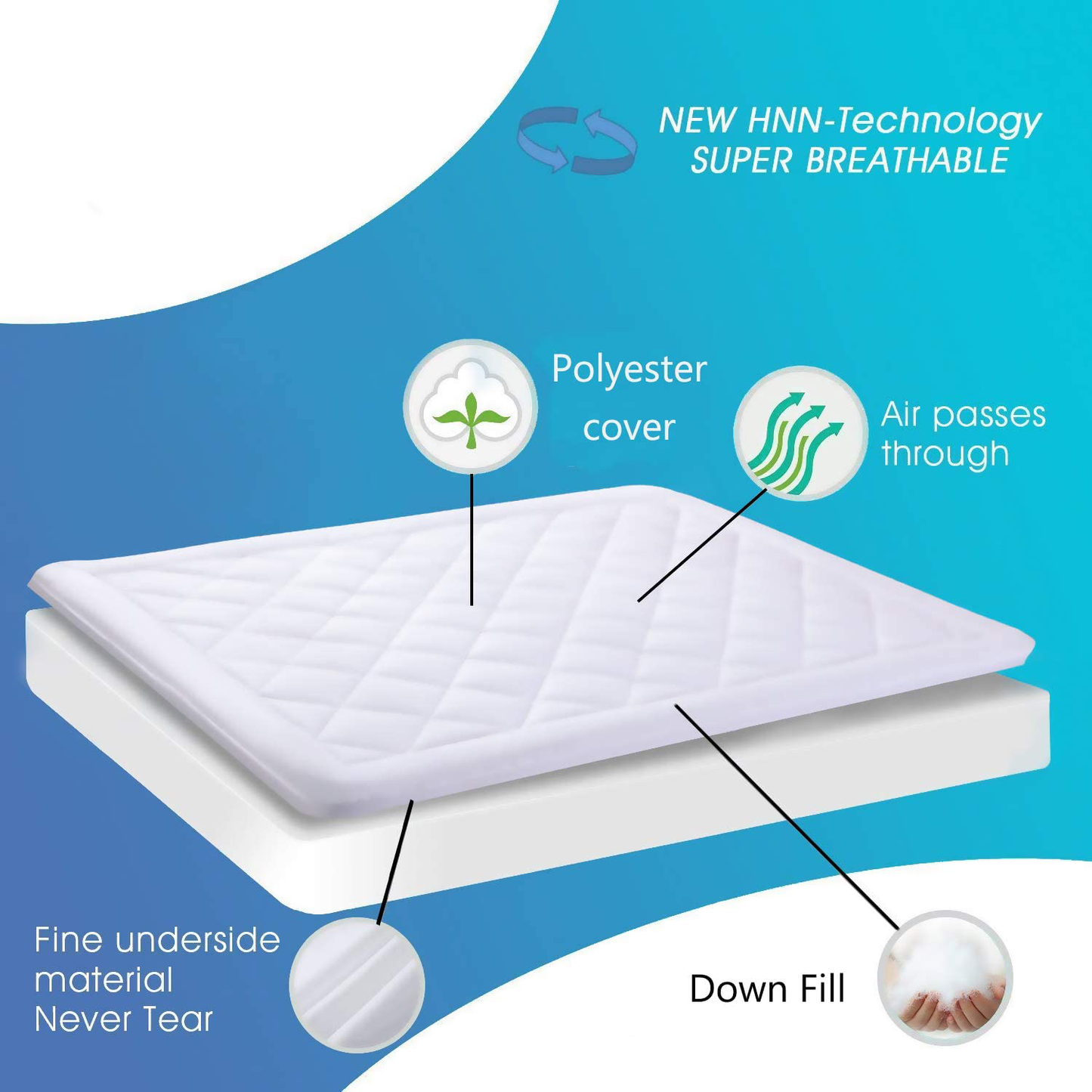 Hokly King Size Mattress Pad,Deep Pocket Protector Cover Down Fill Bed Topper with Snow Down Alternative Filler (Fit to 8-21 Inches Thickness Mattress)