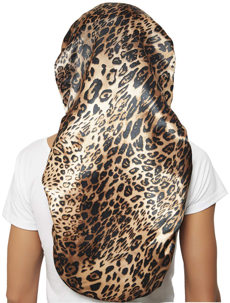 2 Pcs Hair Bonnets for Women Satin, Black Leopard Soft Elastic Band Silky Sleeping Cap Big Bonnets for Women Bonnet for Braids