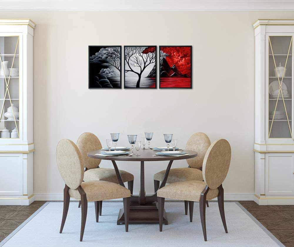 Wieco Art Extra Large Size Framed Canvas Art Prints Wall Art the Cloud Tree Abstract Pictures Paintings for Living Room Home Office Decorations Contemporary Artwork 3 Panels Black Frame