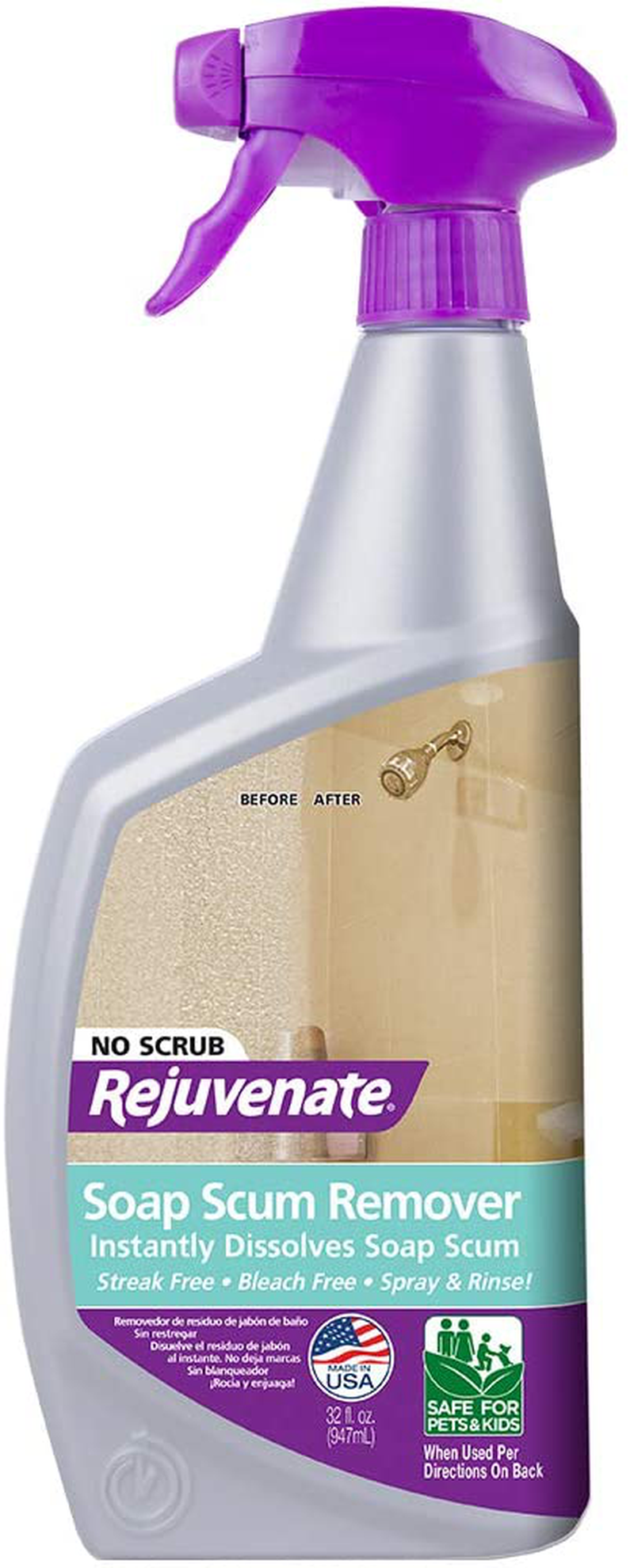 Rejuvenate Scrub Free Soap Scum Remover Shower Glass Door Cleaner Works on Ceramic Tile, Chrome, Plastic and More 24oz & Cabinet & Furniture Restorer Fills in Scratches Seals