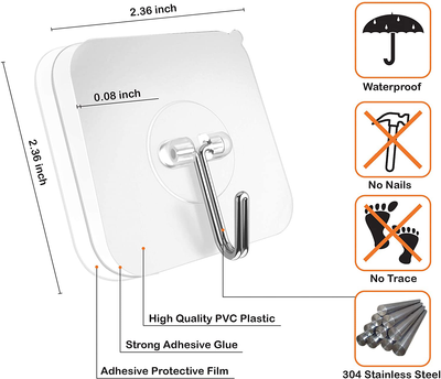 GLUIT Adhesive Hooks for Hanging Heavy Duty Wall Hooks 22 lbs Self Adhesive Towel Hook Waterproof Transparent Hooks for Keys Bathroom Shower Outdoor Kitchen Door Home Improvement Sticky Hooks 12 Pack