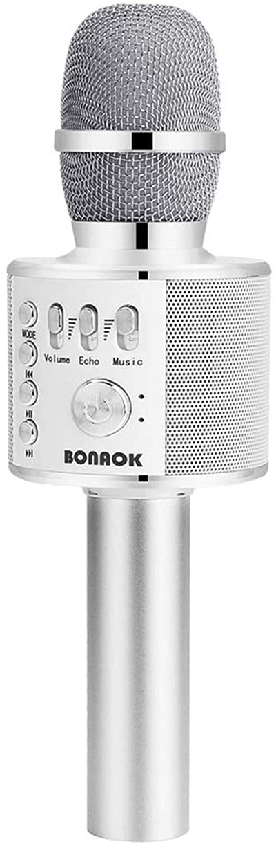 BONAOK Wireless Bluetooth Karaoke Microphone,3-in-1 Portable Handheld Karaoke Mic Speaker Machine Home Party Birthday for All Smartphones PC(Q37 Silver)