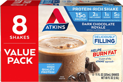 Atkins Gluten Free Protein-Rich Shake, Dark Chocolate Royale, Keto-Friendly, 8 Count