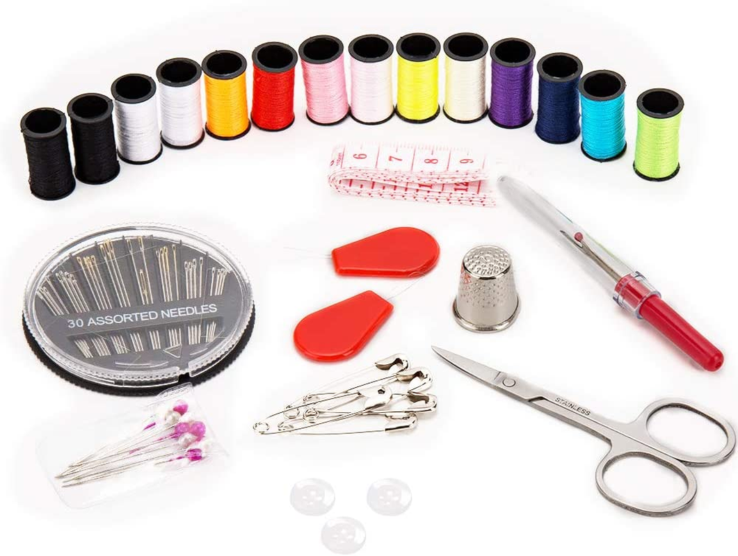 Sewing Kit, OKOM Mini Small Basic Fine Sewing Set, Portable DIY Sewing Kit for Beginner, Traveller and Emergency Clothing Fixes, Contains Scissors, Thimble, Thread, Sewing Needle, Tape Measure Etc.
