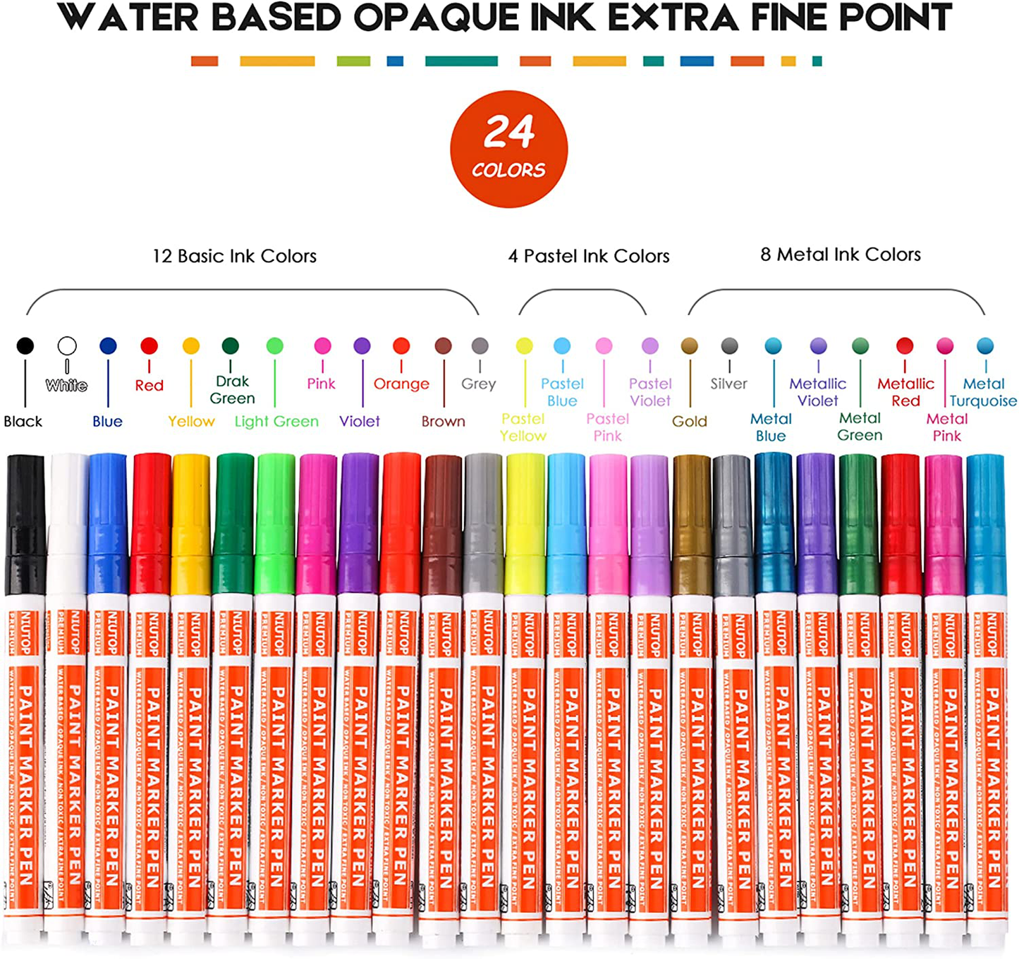 Acrylic Paint Pens for Rock Painting, 24 Vibrant Colors Paint Markers Kit for Glass, Stone, Wood, Fabric, Metal, Ceramic, Craft Supplies, Extra Fine Tip, Water Based, Great for DIY Crafts Making Painting Ornaments Supplies