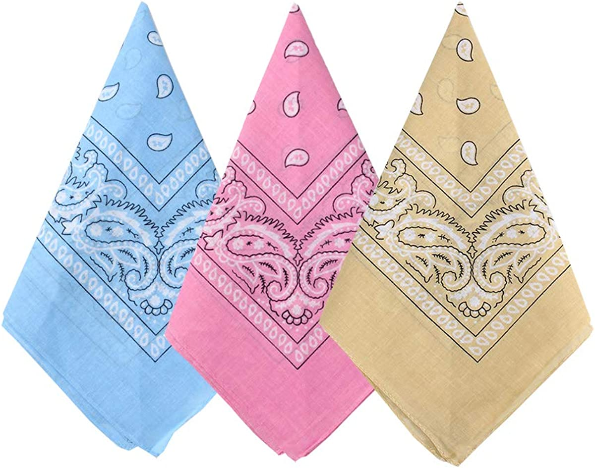 Bycc Bynn 3 Pack 100% Cotton Paisley Pattern Bandanas Face Mask Square Scarf Headwear