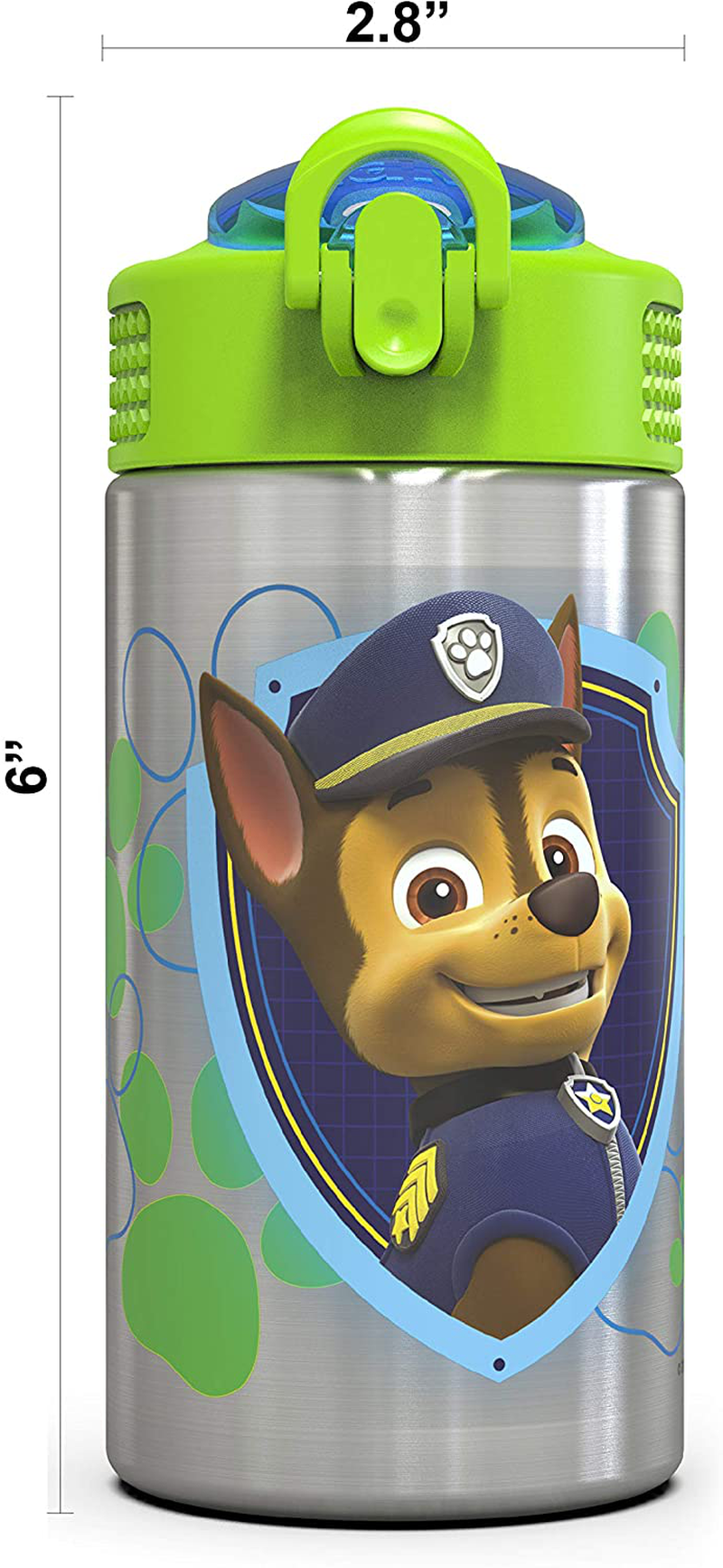 Zak Designs Paw Patrol 15.5oz Stainless Steel Kids Water Bottle with Flip-up Straw Spout - BPA Free Durable Design, Paw Patrol Boy SS