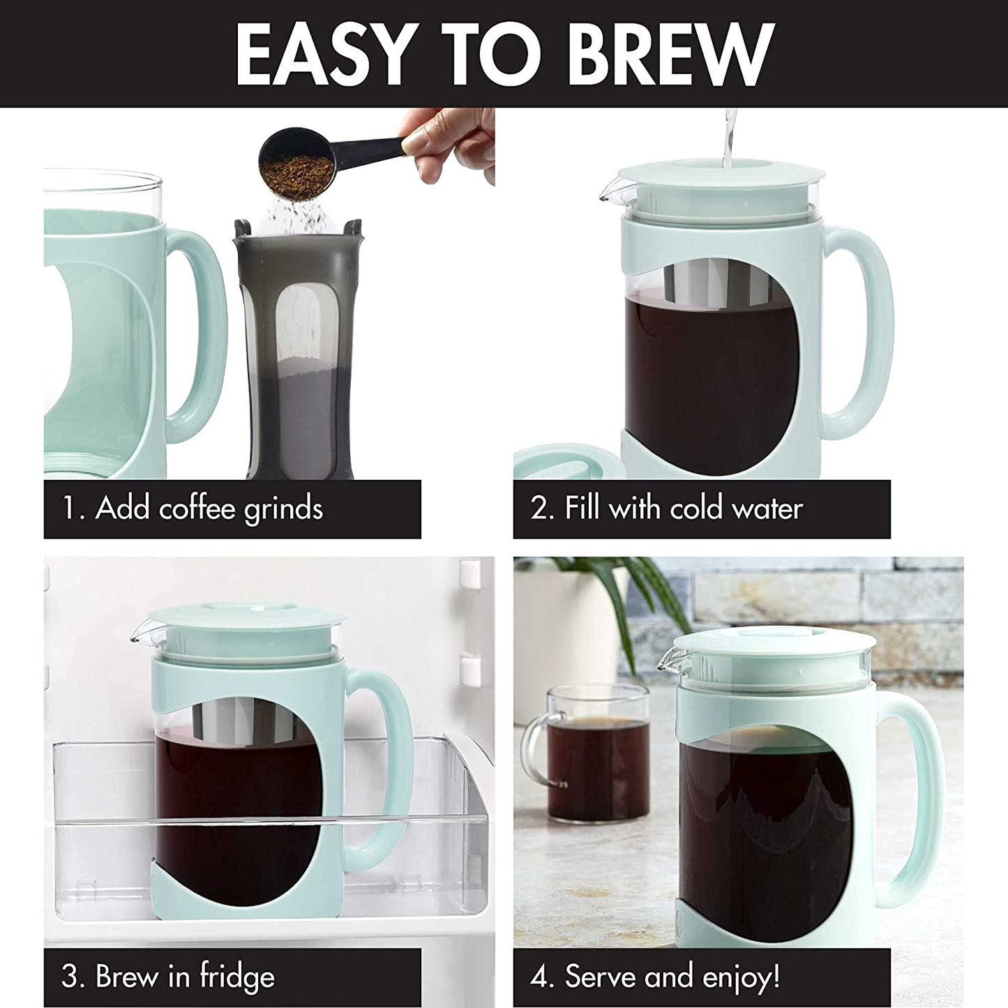 Primula Burke Deluxe Cold Brew Iced Coffee Maker, Comfort Grip Handle, Durable Glass Carafe, Removable Mesh Filter, Perfect 6 Cup Size, Dishwasher Safe, 1.6 Qt, Red