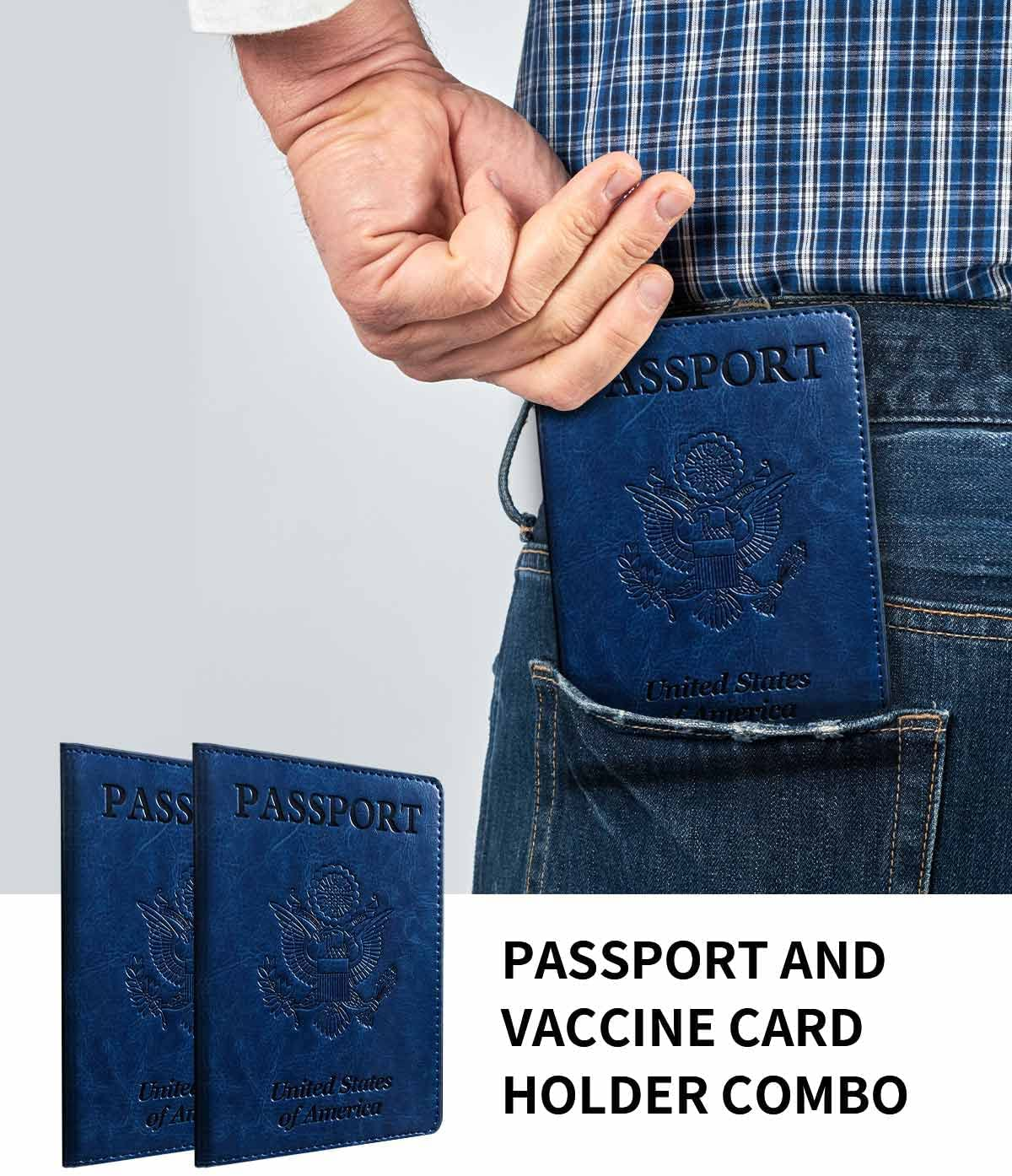 2 Pack Leather Passport Holder with Vaccine Card Slot, Waterproof Passport and Vaccine Card Holder Combo, Passport and Vaccine Card Holder