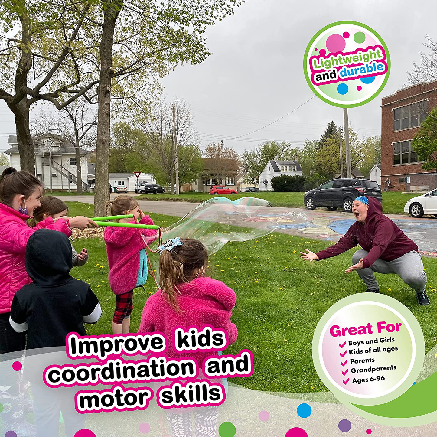 WOWMAZING Giant Bubble Kit: Unicorn - Incl. Wand, 2 Big Bubble Concentrate Pouches and 8 Sun-Activated Magical Stickers | Outdoor Toy for Kids, Girls | Bubbles Made in The USA - Unicorn Kit
