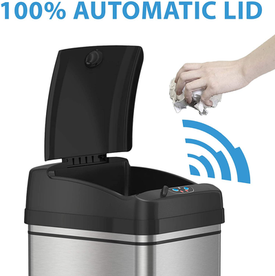 Automatic Trash Can with Odor-Absorbing Filter and Lid Lock, Power by Batteries (not included)