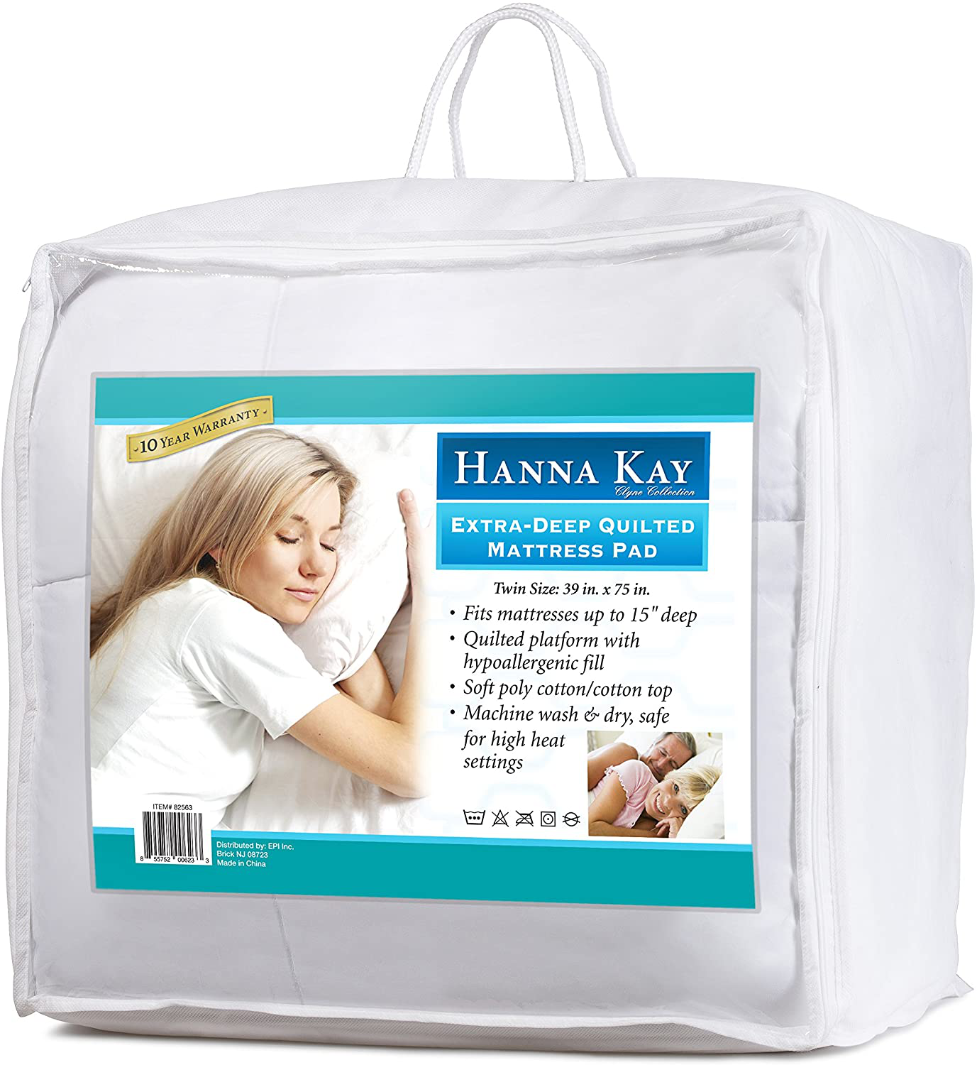 Hypoallergenic Quilted Stretch-to-Fit Mattress Pad by Hanna Kay, 10 Year Warranty-Clyne Collection (Twin)
