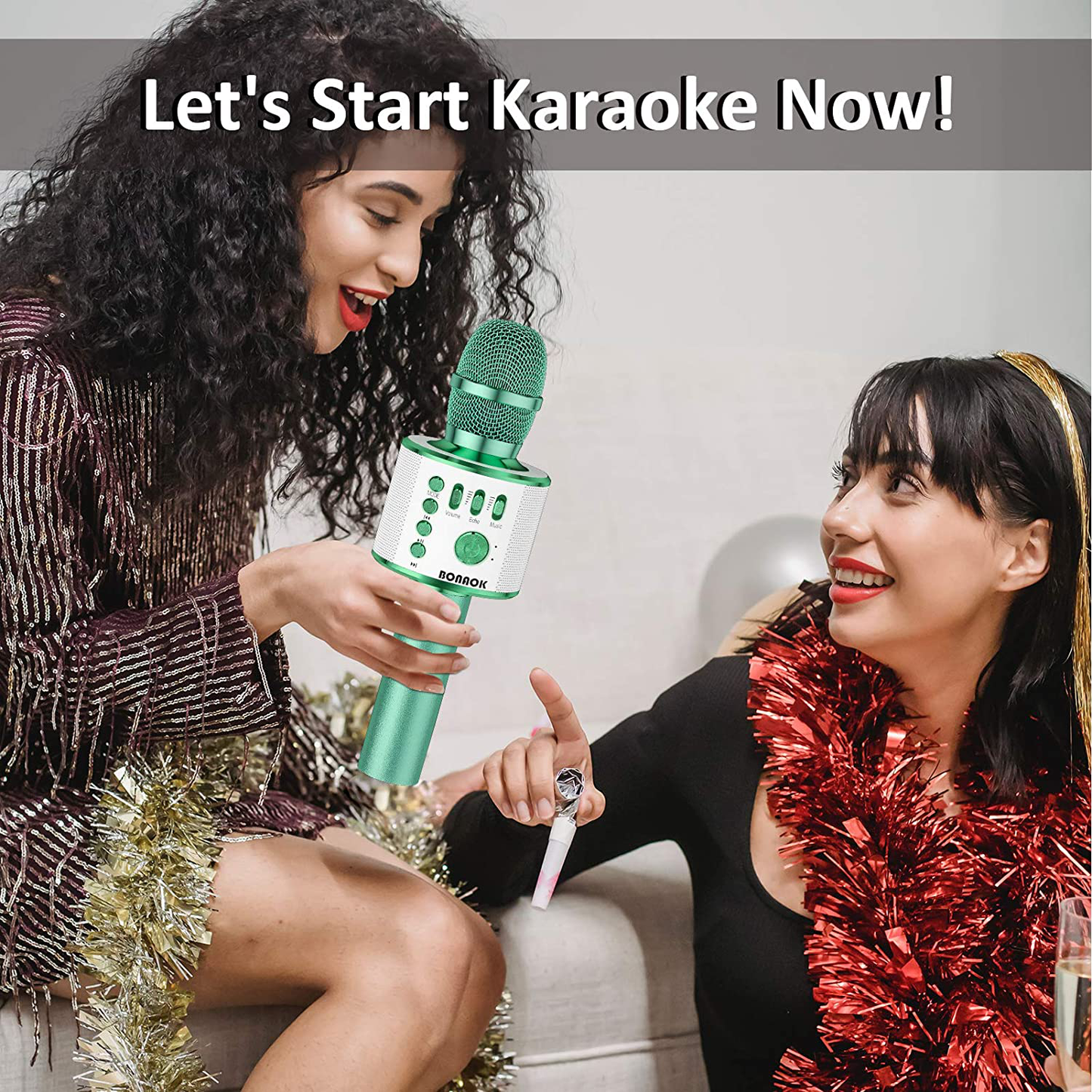 BONAOK Wireless Bluetooth Karaoke Microphone,3-in-1 Portable Handheld Karaoke Mic Speaker Machine Home Party Birthday for All Smartphones PC(Q37 Space Gray)