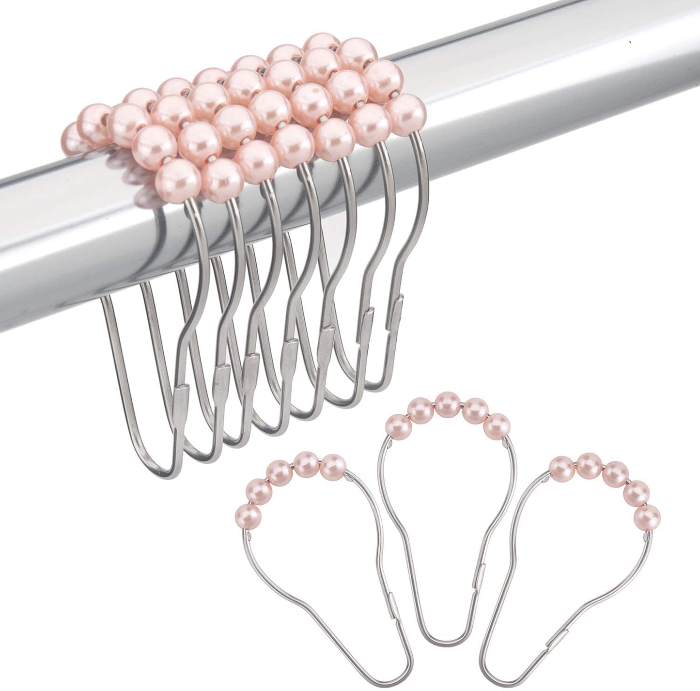 Amazer Shower Curtain Hooks Rings, Stainless Steel Shower Curtain Rings and Hooks for Bathroom Shower Rods Curtains-Set of 12