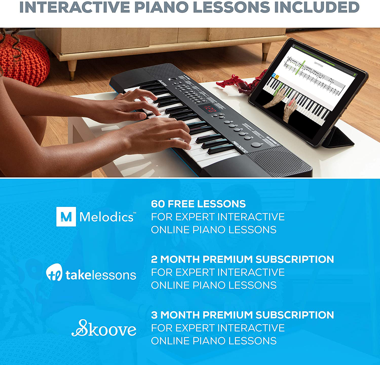 Alesis Melody 32 – Electric Keyboard Digital Piano with 32 Keys, Speakers, 300 Sounds, 300 Rhythms, 40 Songs, USB-MIDI Connectivity and Piano Lessons