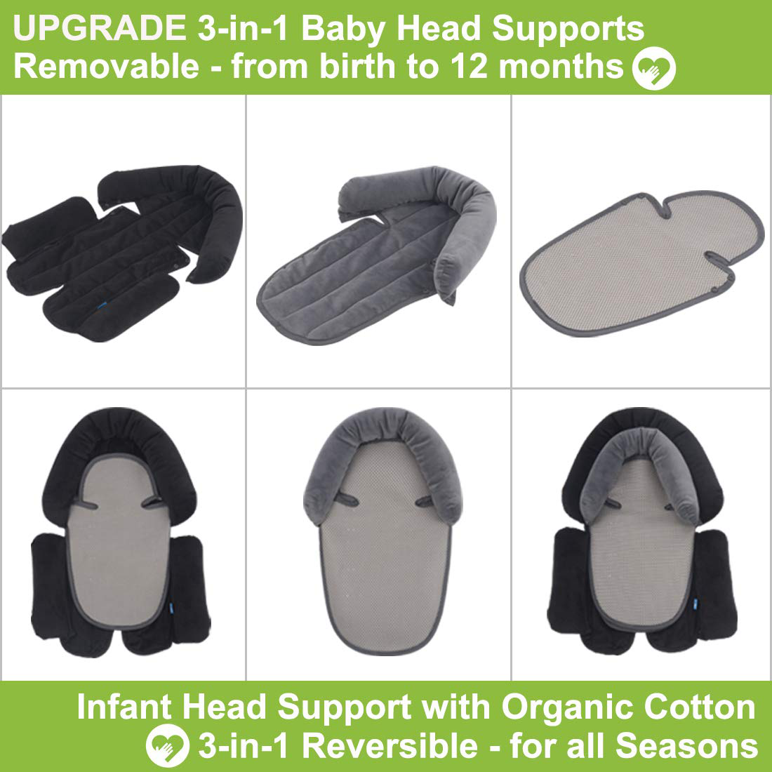 COOLBEBE Upgraded 3-in-1 Baby Head Neck Body Support Pillow for Newborn Infant Toddler - Extra Soft Car Seat Insert Cushion Pad, Perfect for Carseats, Strollers, Swing