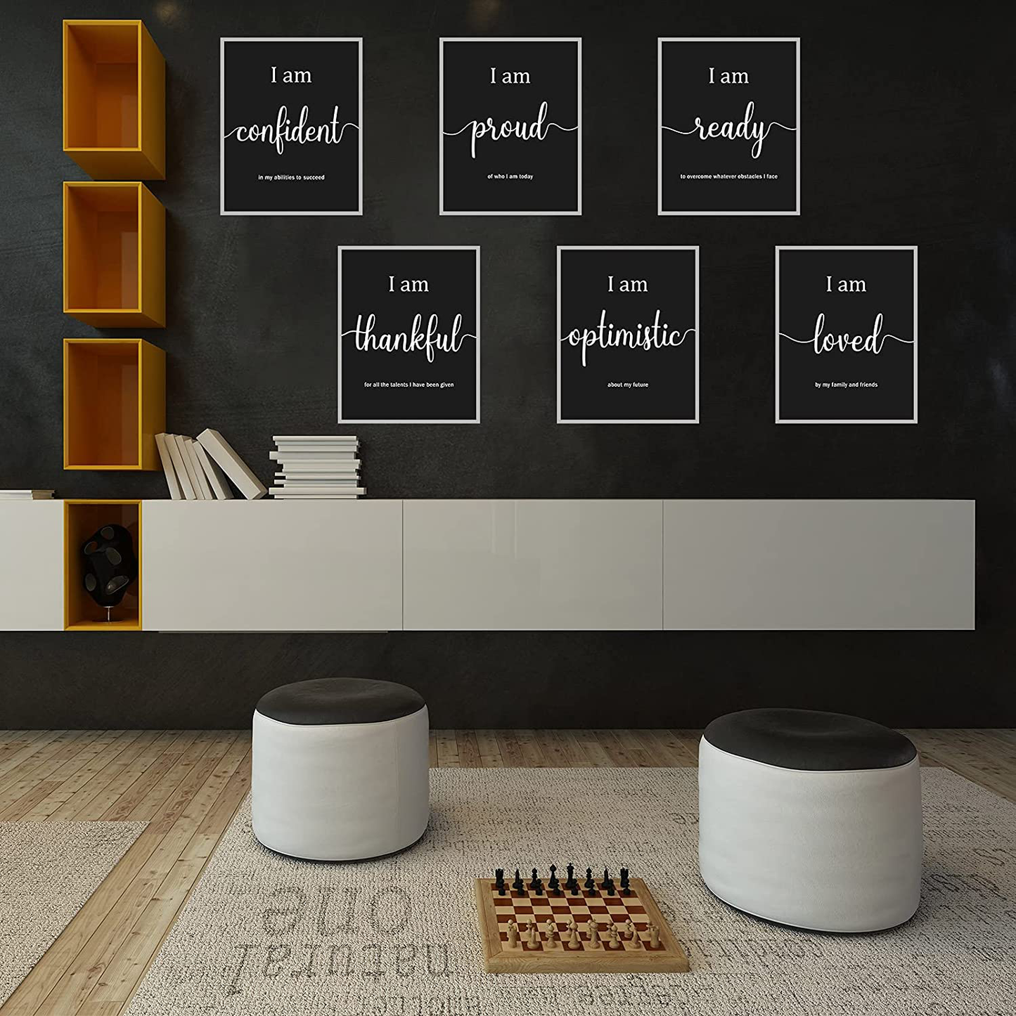 9 Pieces Inspirational Motivational Wall Art Office Bedroom Wall Art, Daily Positive Affirmations for Men Women Kids Inspirational Posters Inspirational Positive Quotes Sayings Wall Decor (White)