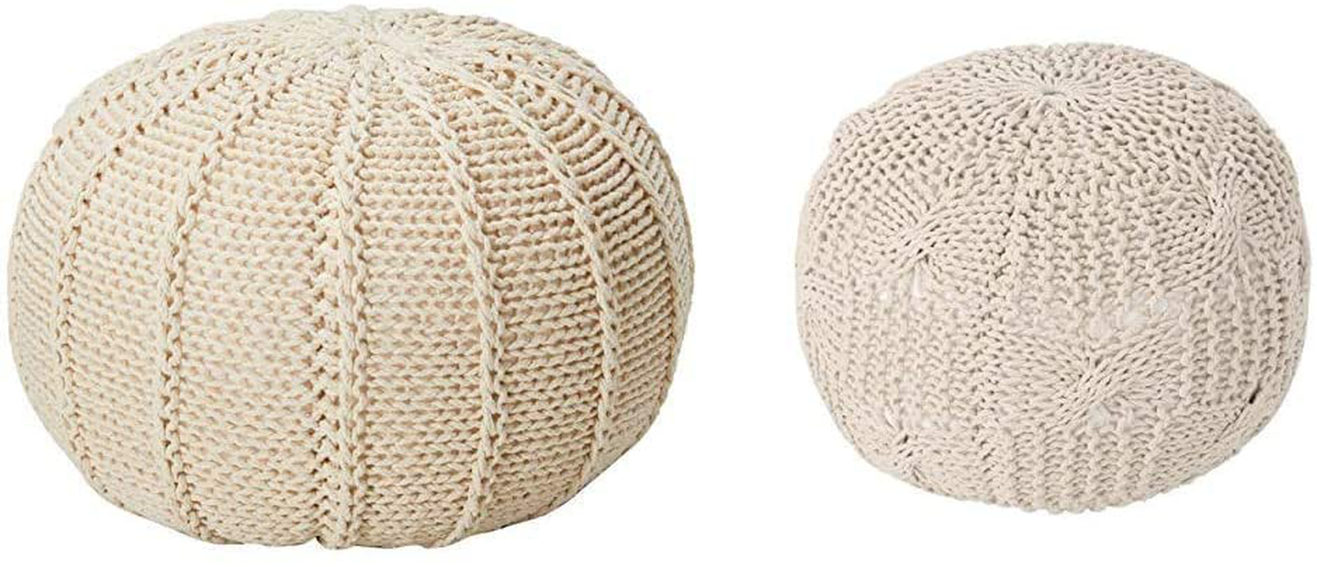 Christopher Knight Home Agatha Knitted Cotton Pouf, Beige