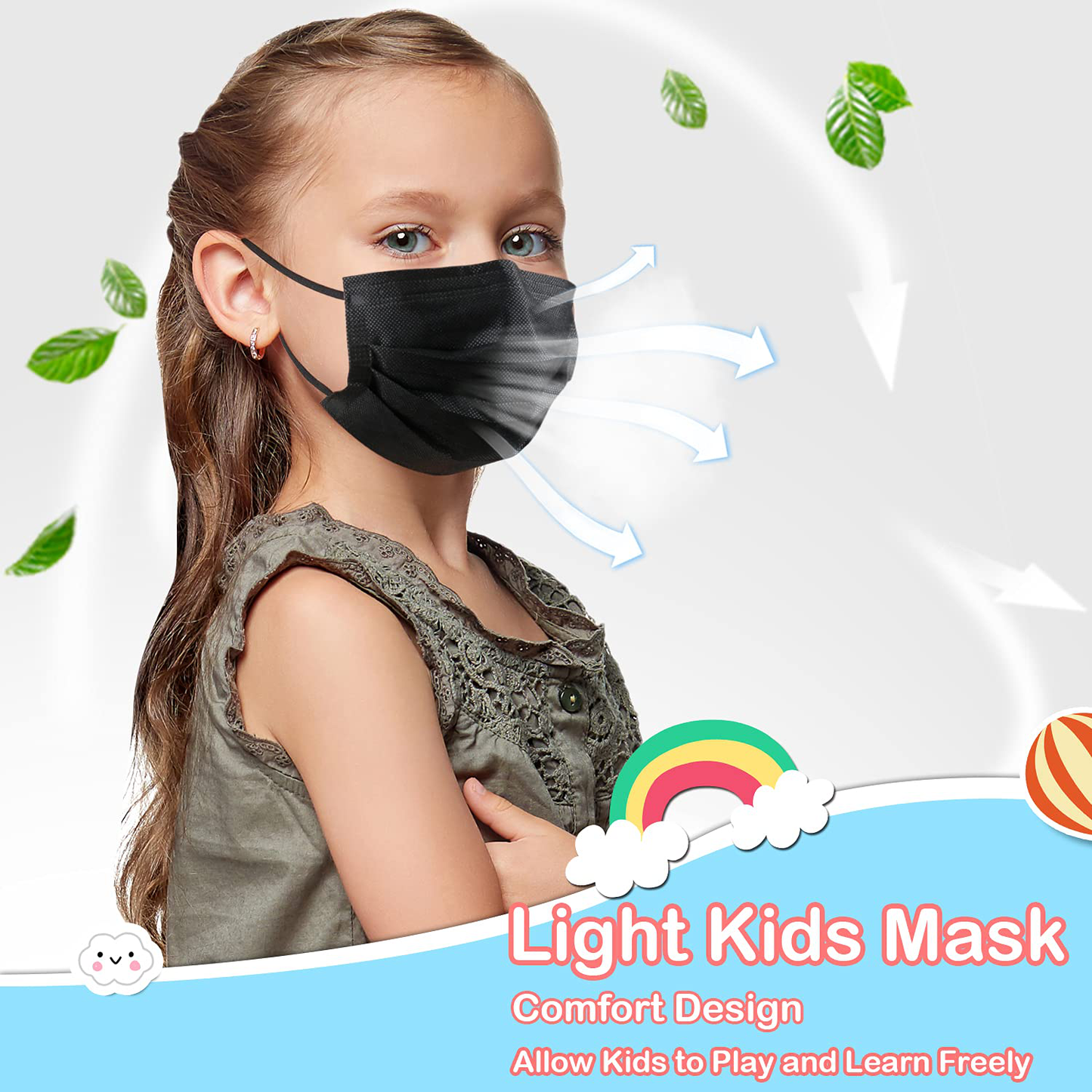 Kids Disposable Face Masks, 100 Pcs Childrens Disposable Face Mask, Disposable Kids Face Masks for Kids Boys Girls