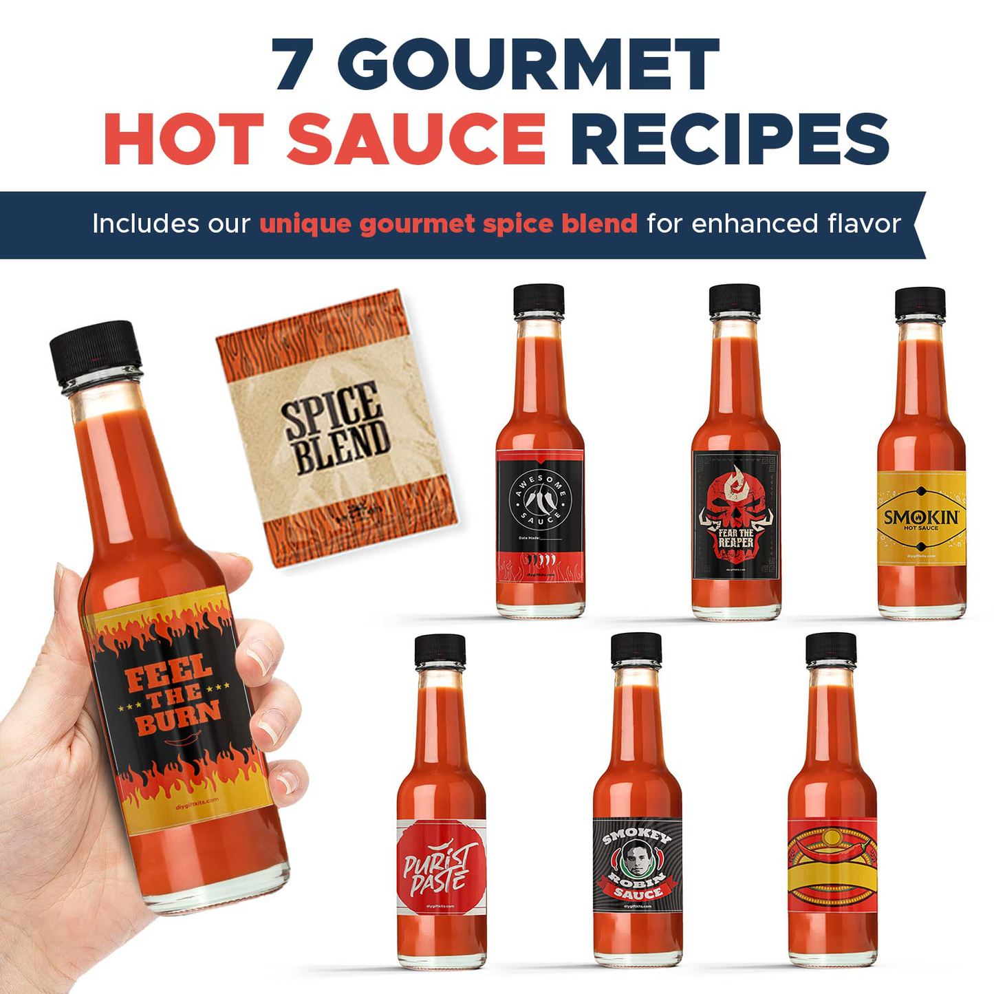 DIY Gift Kits Hot Sauce Making Kit, 26 Piece Set, Gourmet Spicy Gift Set for Men, Featuring 5Th Generation Heirloom Peppers & Spice Blends, Natural & GMO Free, Recipe Book, Storing Bottles