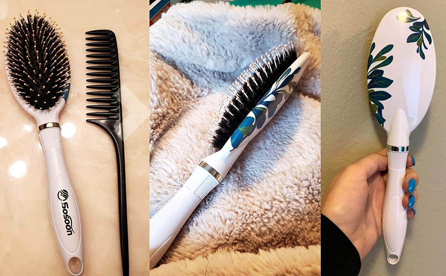 Hair Brush, Boar Bristle Hair Brushes for Women Kids Thick Curly Wet Dry Hair, Smoothing Detangling Hairbrush Adds Shine and Improves Hair Texture, Hair Comb and Giftbox Included