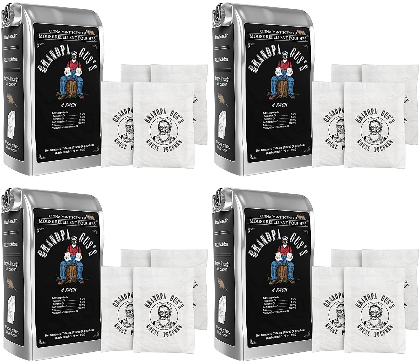 Grandpa Gus's Mouse Repellent, Natural Cinnamon & Peppermint Oil For Large Indoor & Multiple Implements/Vehicles, Absorb Odors