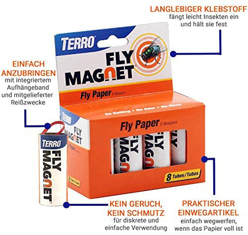 TERRO T518 Fly Magnet Sticky Fly Paper Fly Trap, 8 pack