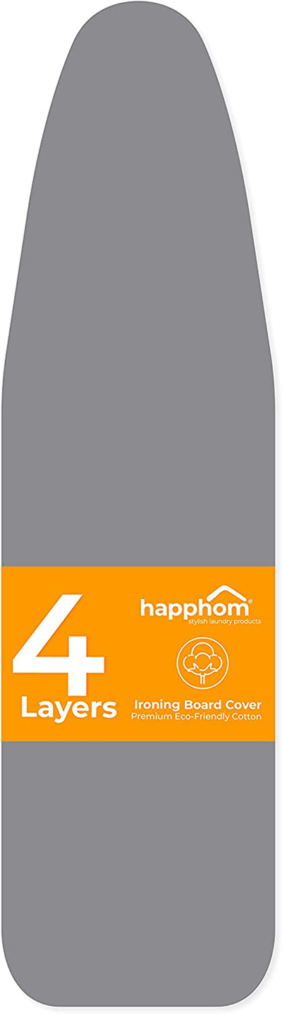 happhom Ironing Board Cover and Pad Extra Thick Heavy Duty Padded 4 Layers, Silver Coated Ironing Board Cover, Non Stick Scorch and Stain Resistant Standard Size 15x54 Inch with Elasticized Edges