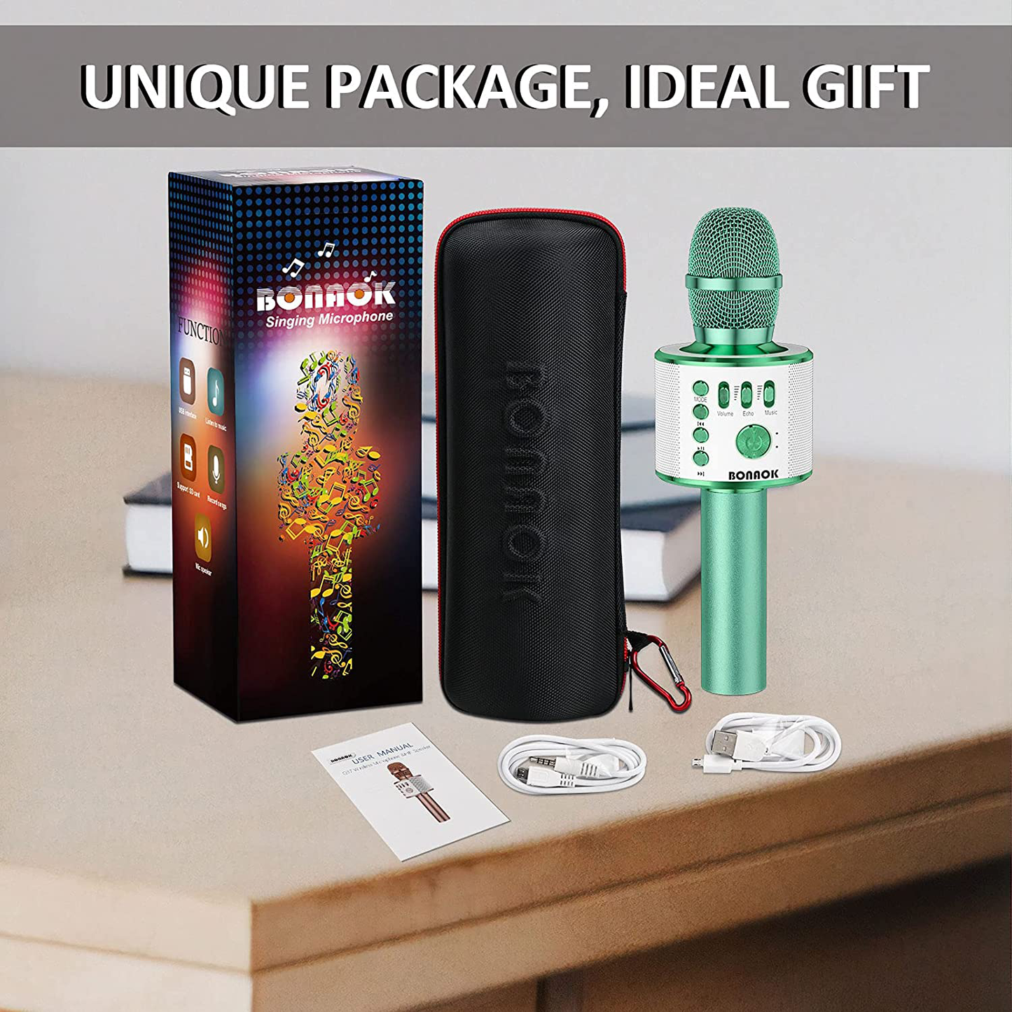 BONAOK Wireless Bluetooth Karaoke Microphone,3-in-1 Portable Handheld Mic Speaker Machine Birthday Home Party for PC or All Smartphone(Q37 Red)