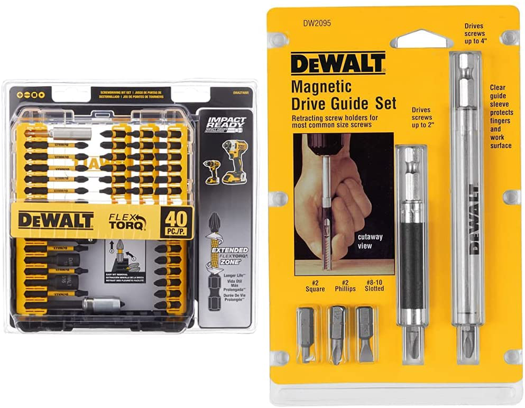 DEWALT Screwdriver Bit Set, Impact Ready, FlexTorq, 40-Piece with Bit Set with Magnetic Drive Guide (DWA2T40IR & DW2095)