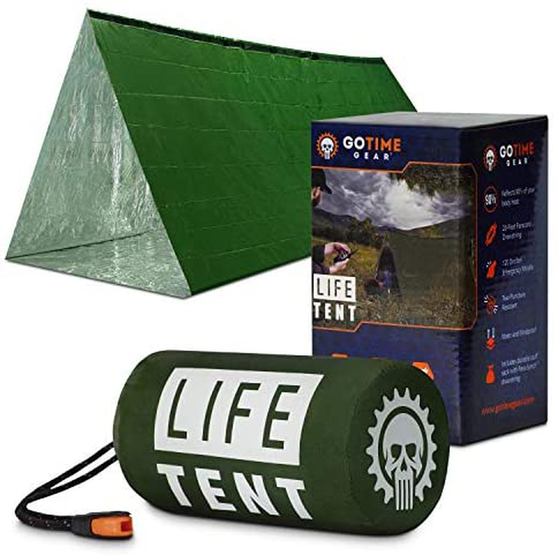 Go Time Gear Life Tent Emergency Survival Shelter – 2 Person Emergency Tent – Use as Survival Tent, Emergency Shelter, Tube Tent, Survival Tarp - Includes Survival Whistle & Paracord