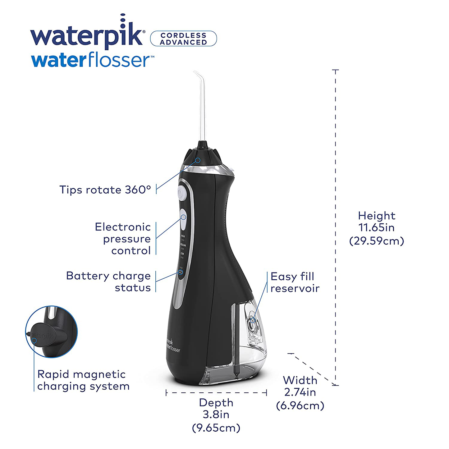 Waterpik Cordless Water Flosser Rechargeable Portable Oral Irrigator for Travel & Home - Cordless Advanced