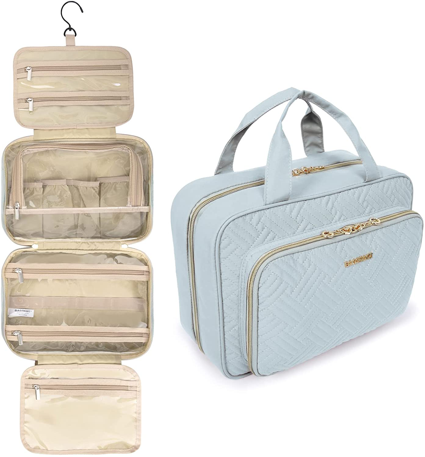 BAGSMART Toiletry Bag Hanging Travel Makeup Organizer with TSA Approved Transparent Cosmetic Bag Makeup Bag for Full Sized Toiletries