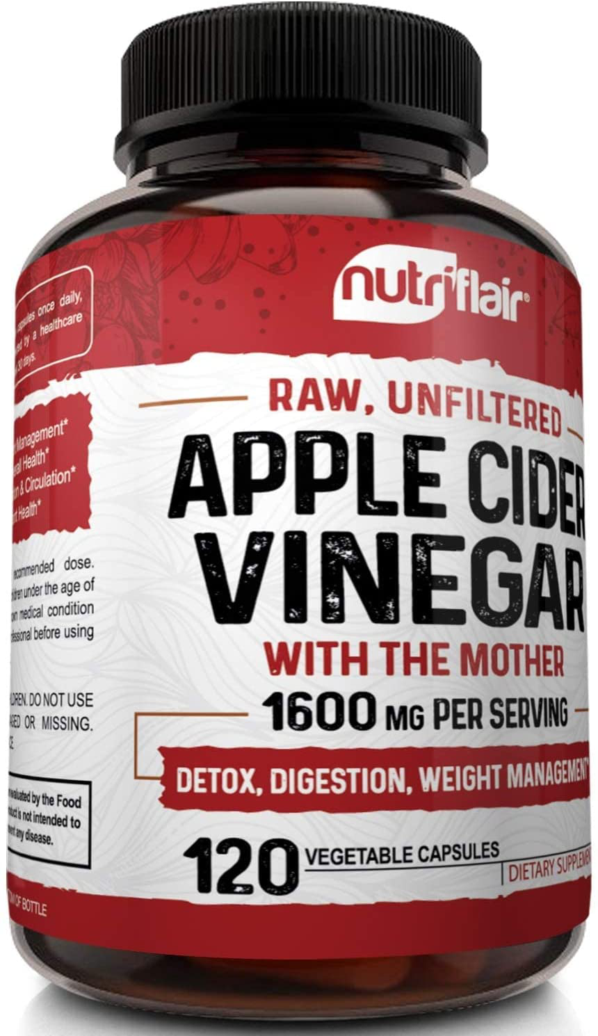Apple Cider Vinegar Capsules with Mother 1600Mg - 120 Vegan ACV Pills - Best Supplement for Healthy Weight Loss, Diet, Keto, Digestion, Detox, Immune - Powerful Cleanser & Appetite Suppressant Non-Gmo