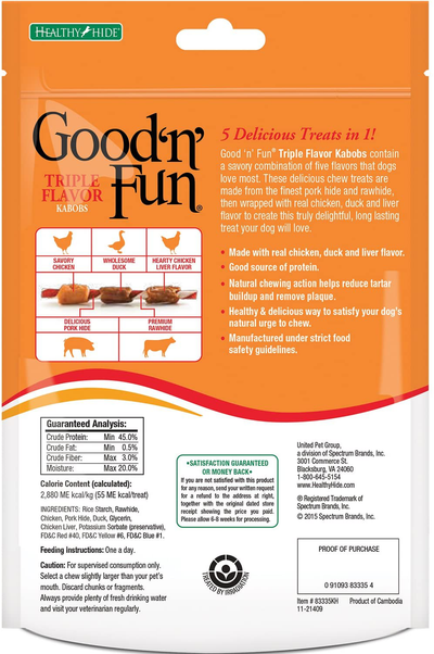 Good'N'Fun Triple Flavored Rawhide Kabobs for Dogs