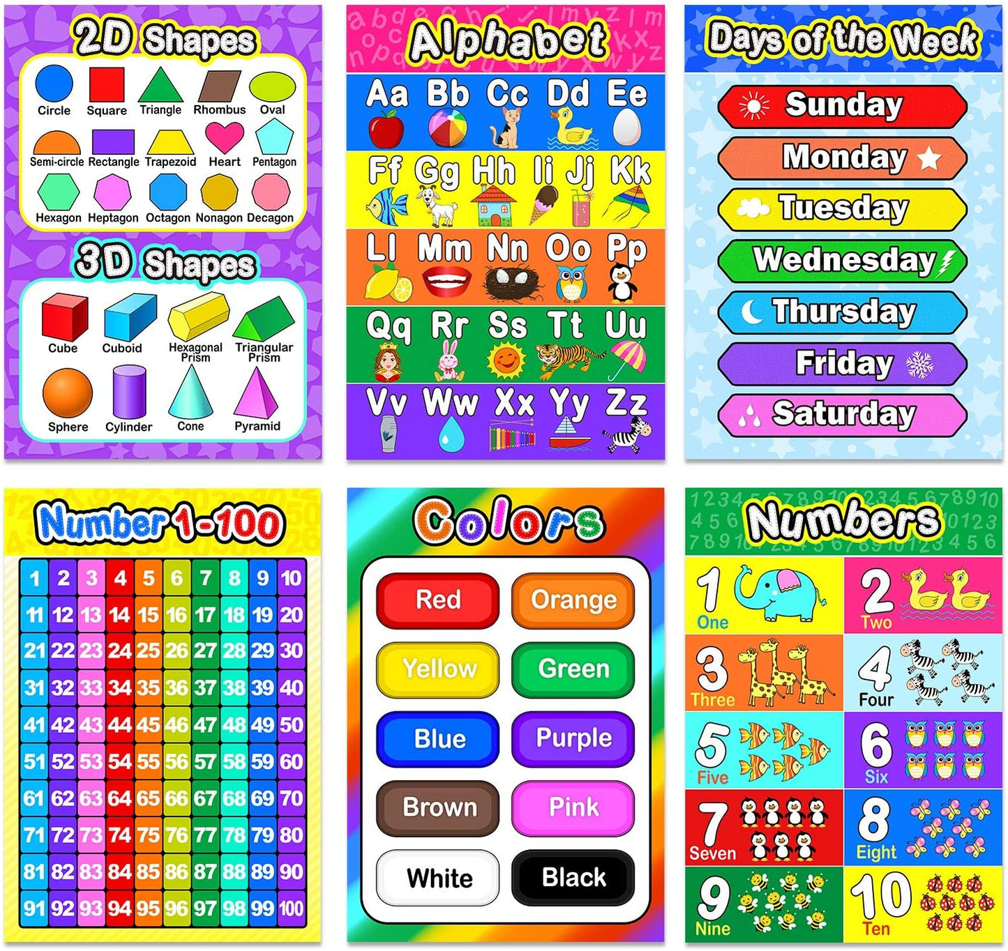Educational Preschool Posters Learning Poster for Toddler Kid Kindergarten Classroom Learning Decoration, Large 16 x 11 Inch Nursery Homeschool Playroom Teaching Poster (Assorted Style, 20 Pieces)