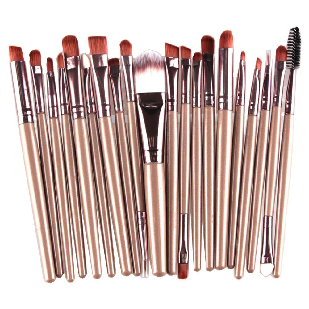 KOLIGHT® Set of 20Pcs Cosmetic Makeup Brushes Set Powder Foundation Eyeliner Eyeshadow Lip Brush for Beautiful Female (Gold+Coffee)