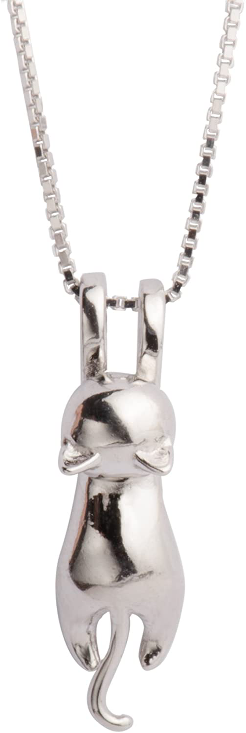 S.Leaf S925 Sterling Silver Cat Necklace Matte Silver Cat Pendant Collarbone Necklace