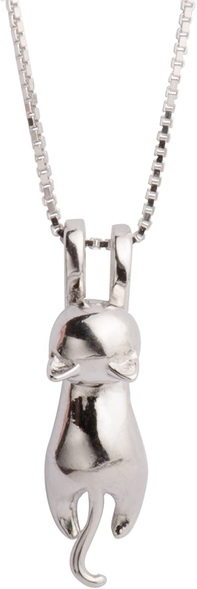 S.Leaf S925 Sterling Silver Cat Necklace Matte Silver Cat Pendant Collarbone Necklace