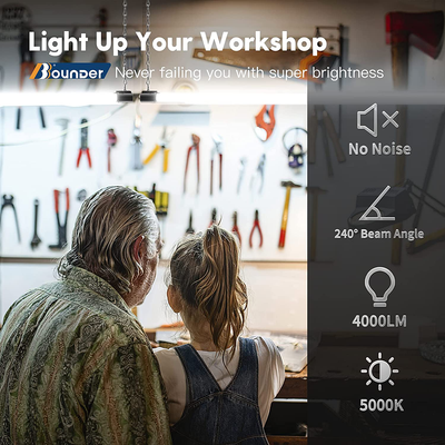 Bbounder 4 Pack Linkable LED Utility Shop Light, 4 FT, 4000 LM, 48 Inch Integrated Fixture for Garage, 40W Equivalent 250W, 5000K Daylight, Surface + Suspension Mount