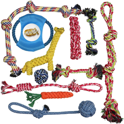 Dog Rope Toys for Aggressive Chewers-Set of 10 Nearly Indestructible Dog Toys-Bonus Giraffe Rope Toys Benefits Dog Fun Play and Training and Teeth Cleaning. 10 Piece Set