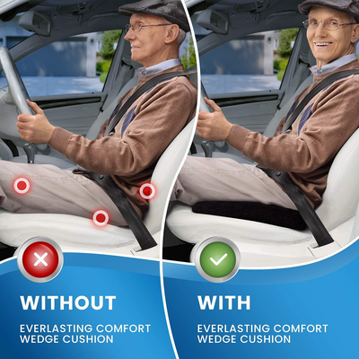 Everlasting Comfort Car and Truck Seat Cushion - Memory Foam Wedge Chair Driving Pillow (Black)