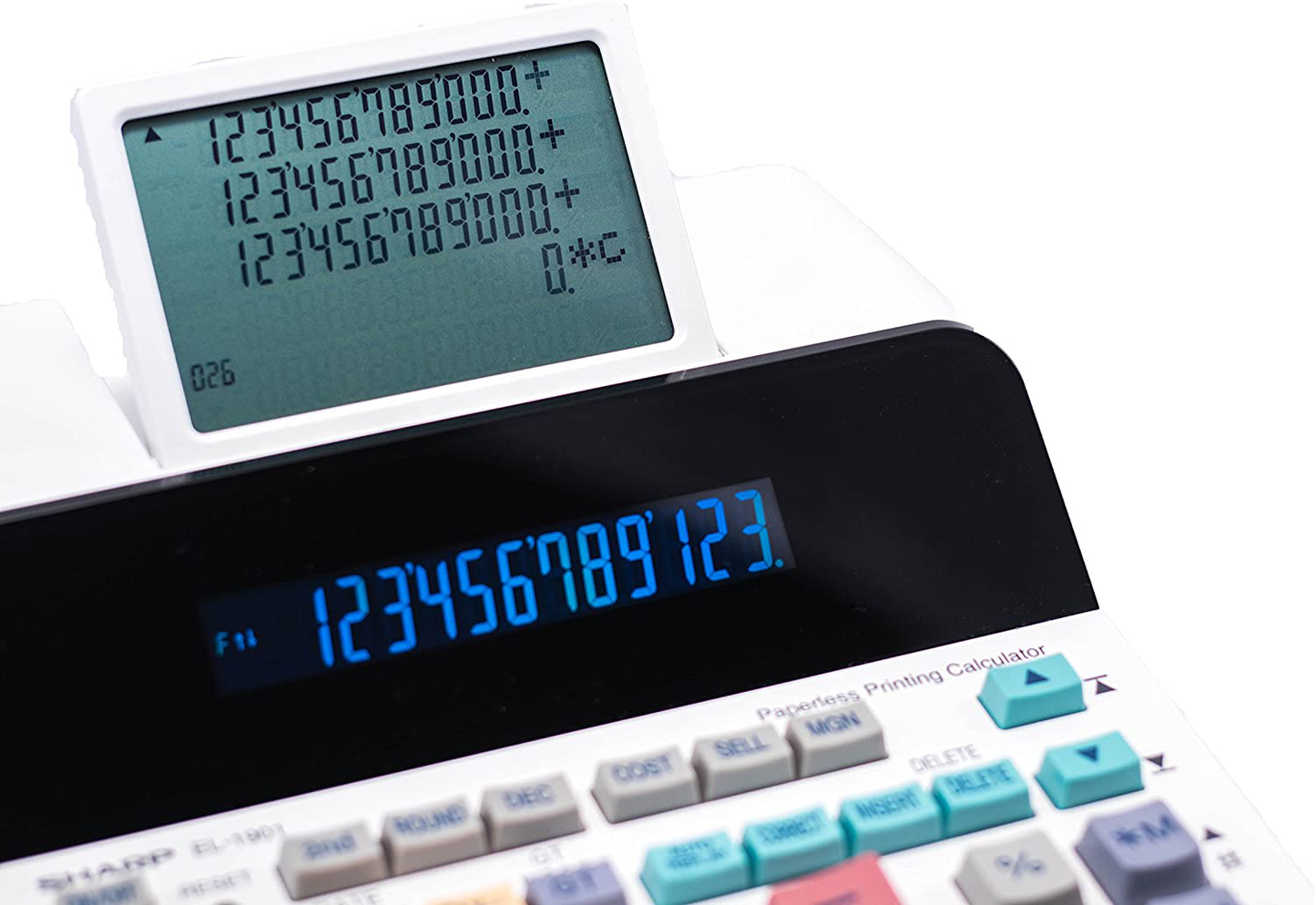 Sharp EL-1901 Paperless Printing Calculator with Check and Correct, 12-Digit LCD Primary Display, Functions the Same as a Printing Calculator/Adding Machine with Scrolling LCD Display Instead of Paper
