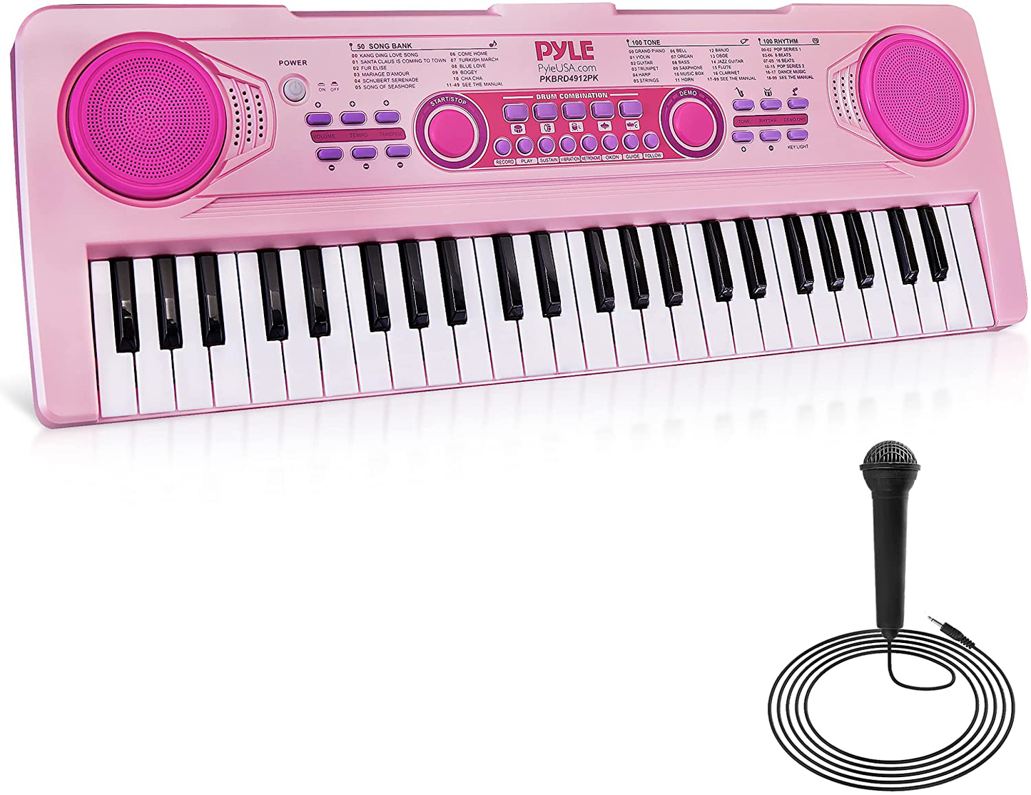 Pyle, Electric Keyboard 49 Keys-Portable Digital Musical Karaoke Piano Keyboard-100 Tunes/Rhythms, 50 Demos, Rechargeable Battery-Wired Microphone-Beginners Kids