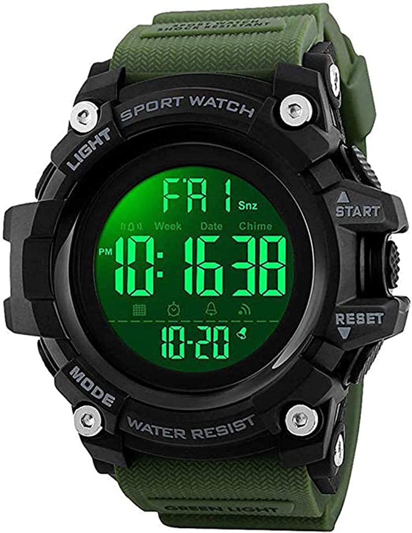 Mens Large Dial Analog Digital Watch Casual Sport Watch Multifunction Military Watch with LED Light