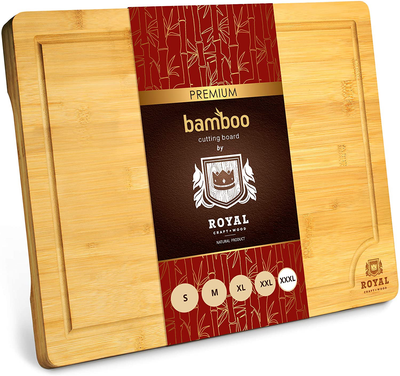XXXL Bamboo Cutting Board for Kitchen 24" x 18" - Cheese and Charcuterie Serving Tray for Meat, Turkey, Vegetables, Dough - Carving Board with Juice Groove