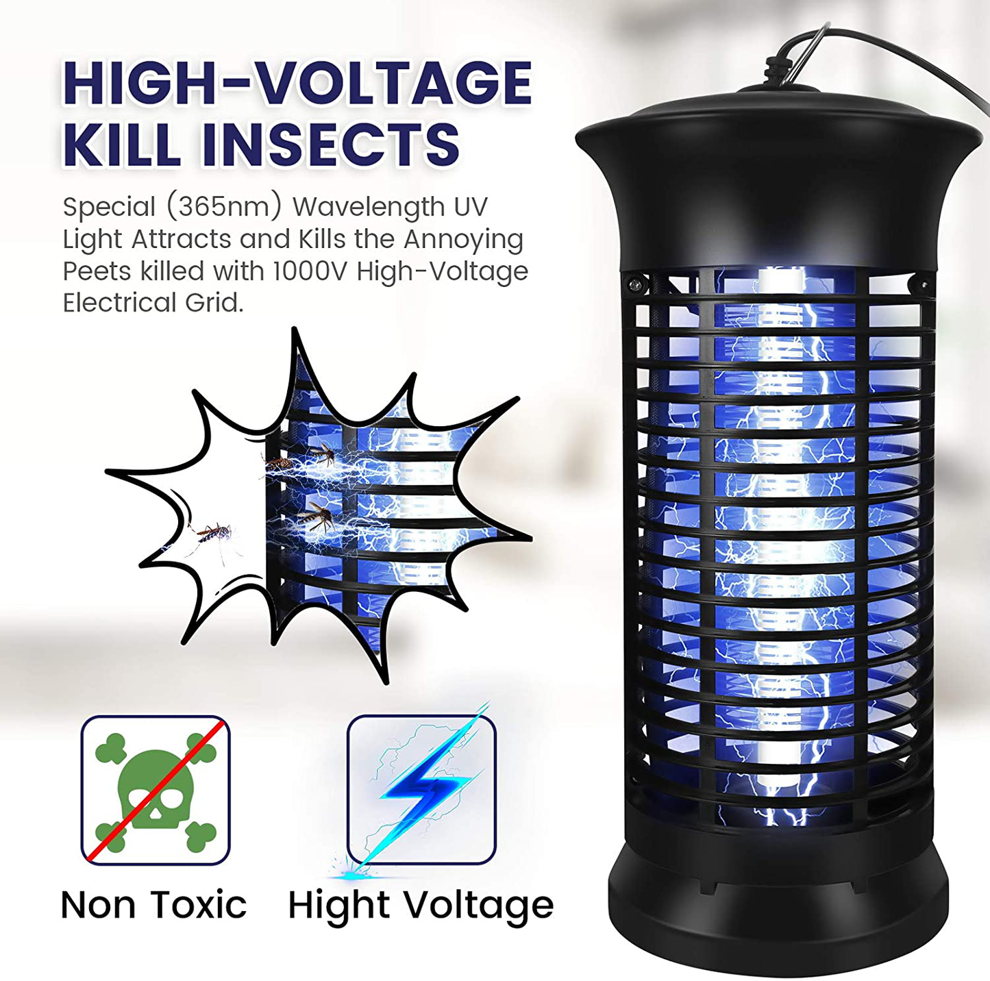 FBMPTA Bug Zapper Mosquito Killer, Flying Insect Killer Indoor, Fly Traps, Mosquito Lamp, Insect Zappers, Electric Mosquito Attractant Trap Plug in for Home, Patio, Garden (Square)