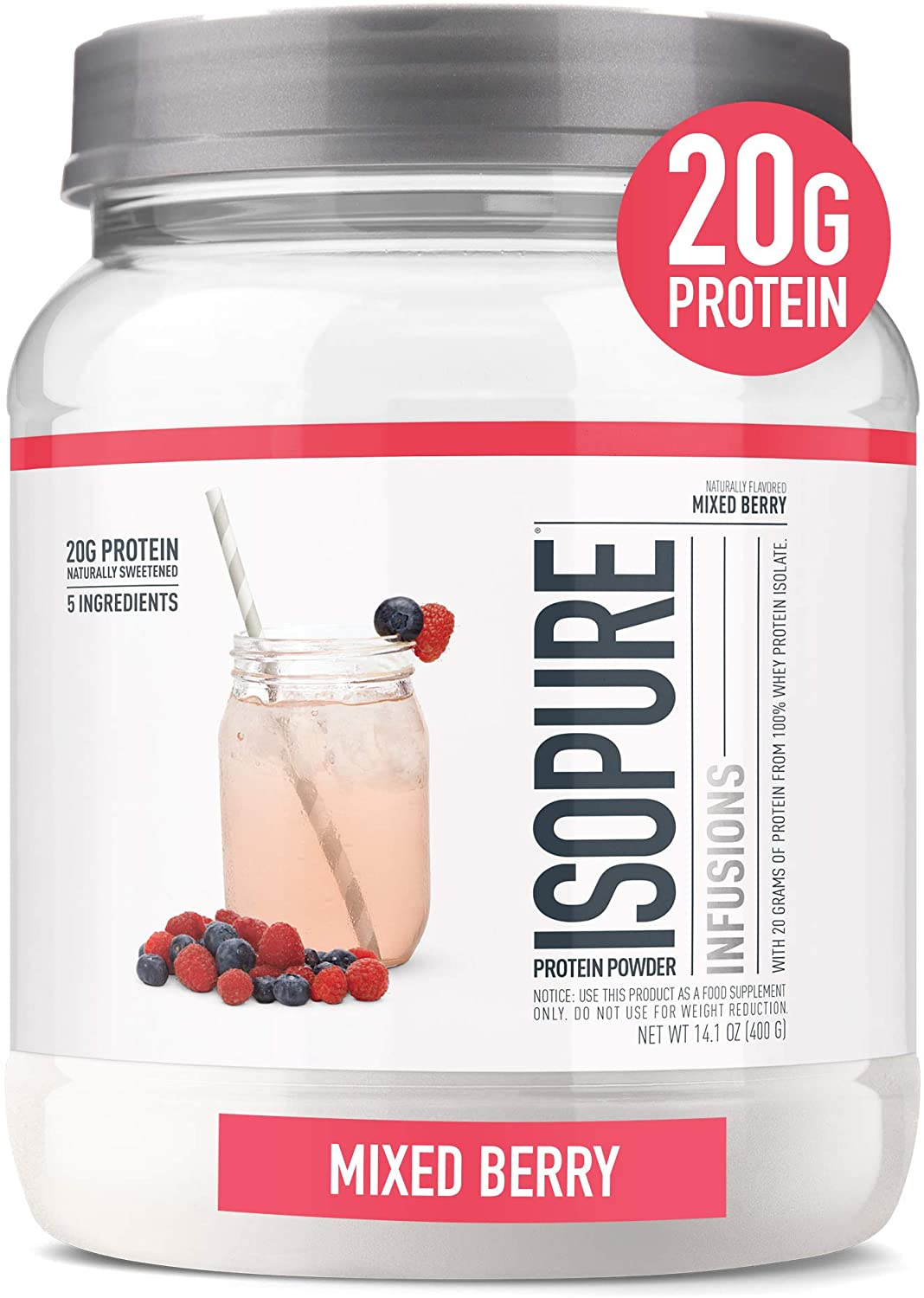 Isopure Protein Powder, Gluten Free, Whey Protein Isolate, Post Workout Recovery Drink Mix, Prime Drink, Infusions- Tropical Punch, 16 Servings