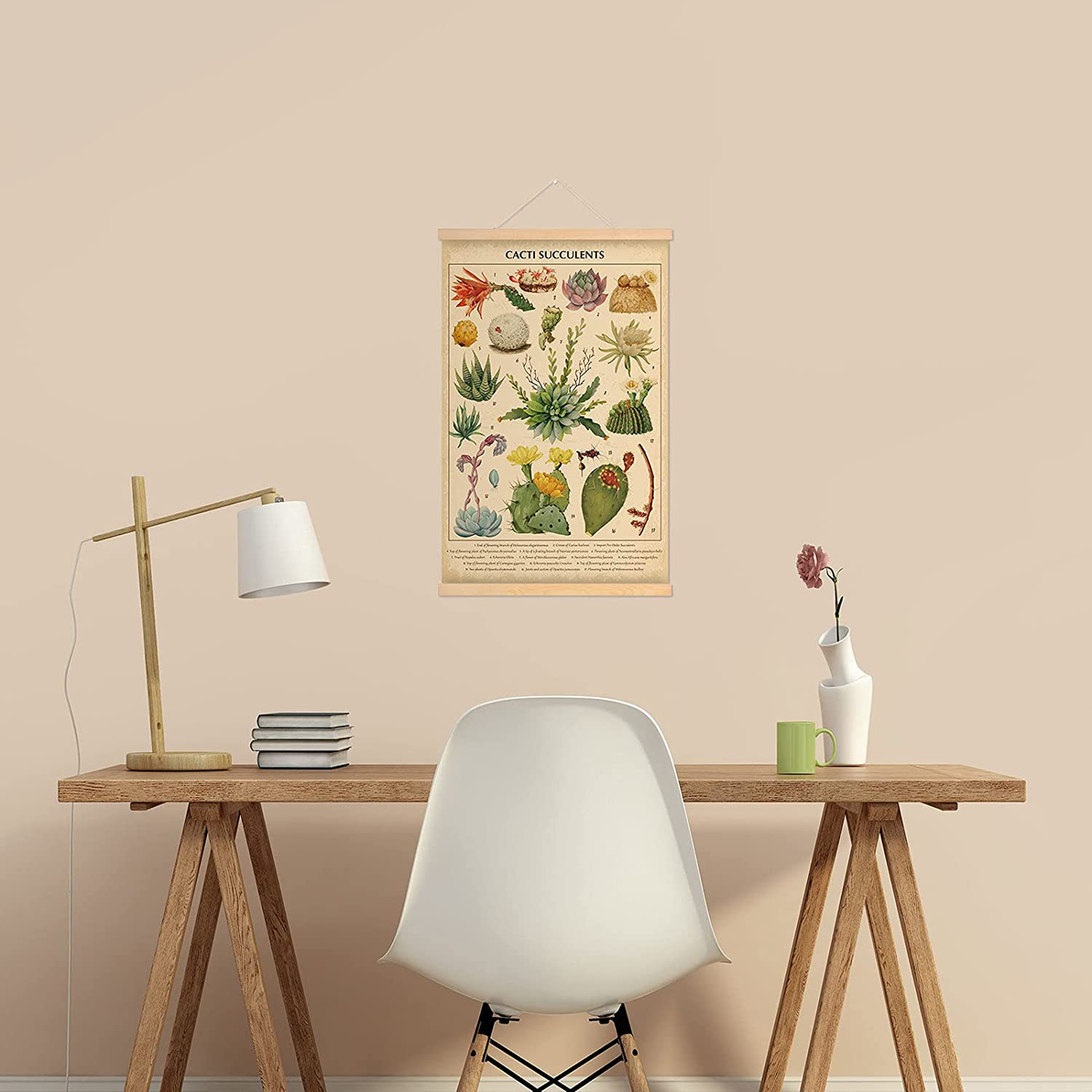 Vintage Cacti Succulents Poster Cactus Wall Art Prints Rustic Cactus Hanging Wall Decor Hanging Canvas Frame Wall Poster for Living Room Office Classroom Bedroom Dining Room Decor, 15.7 x 23.6 Inch