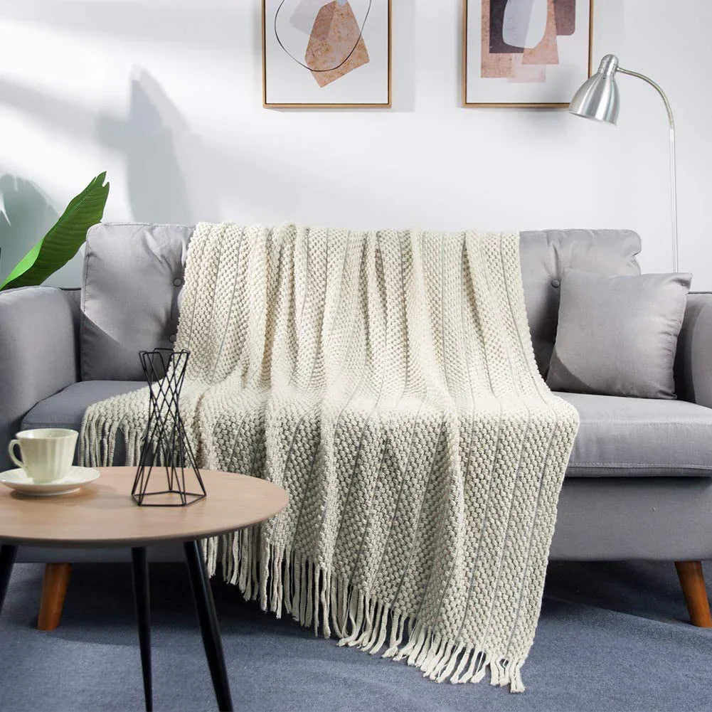 LALIFIT Throw Blanket with Tassel Solid Soft Sofa Couch Cover Decoration Knitted Blankets Gifts for Home Decorate 50" x 60"(Chevron Yellow)